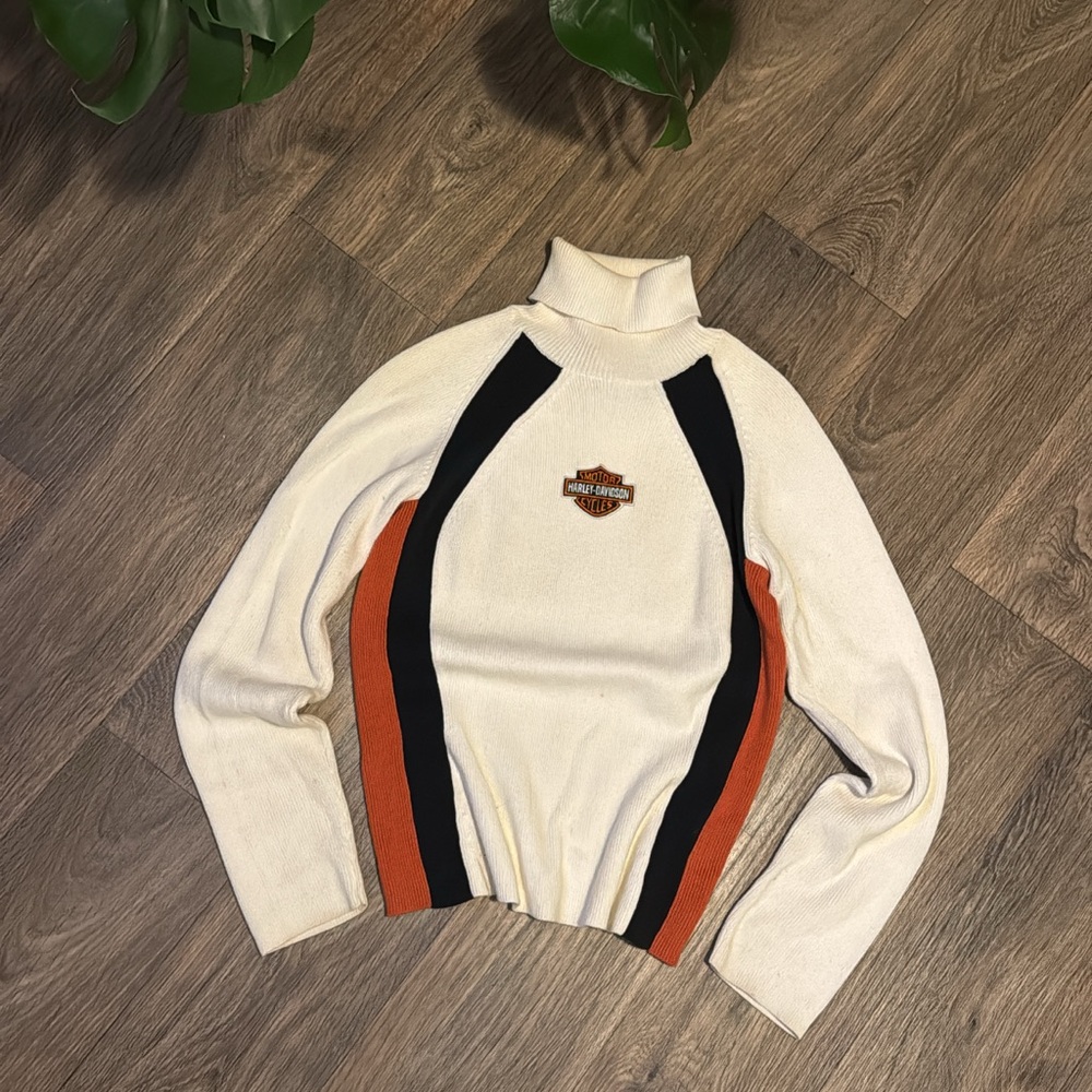 Vintage Harley Davidson Motorcycles W Turtle Neck M Bar & Shield Logo Rib